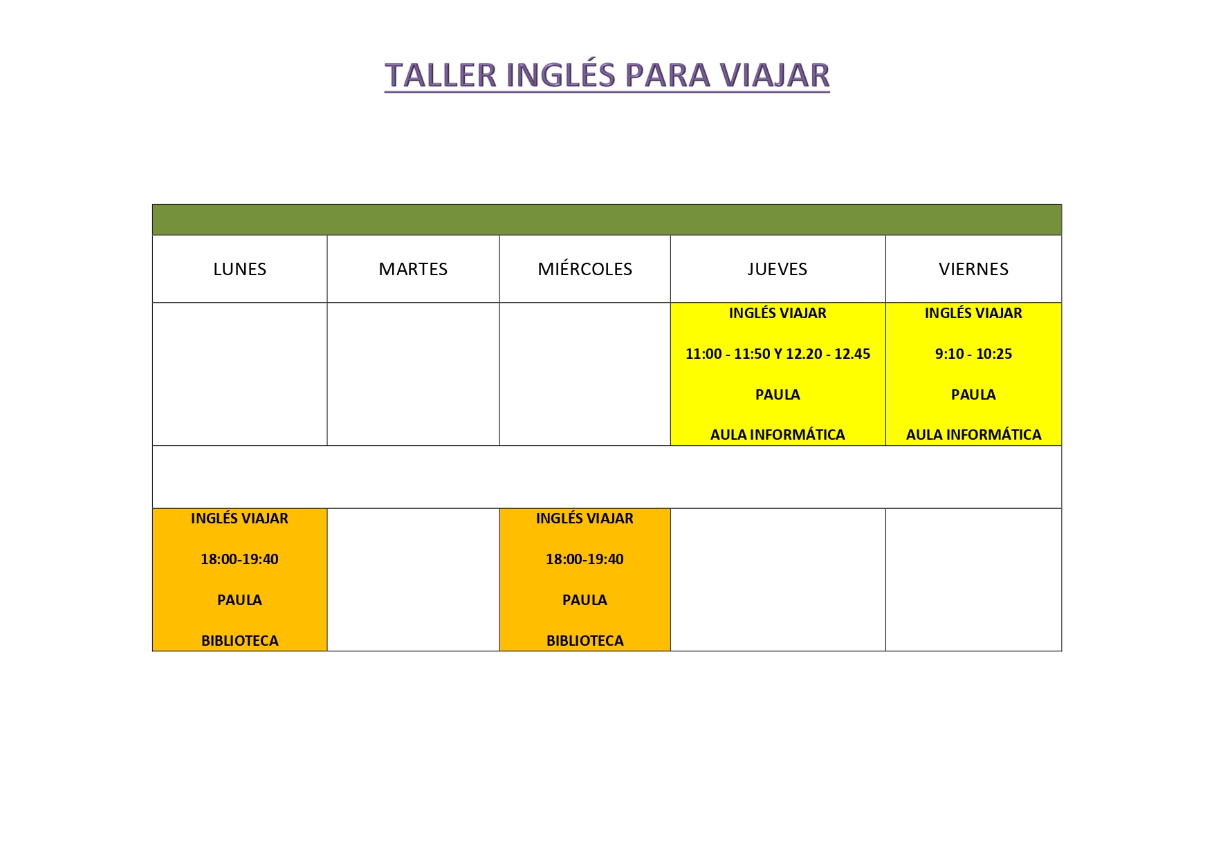TALLER INGLES PARA VIAJAR